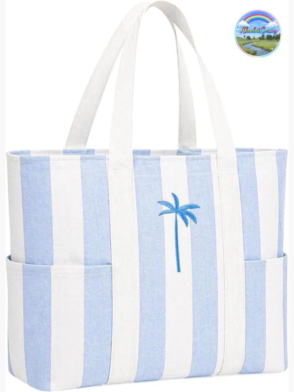 Large Waterproof Beach Tote Bag Cotton Canvas Zipper Sandproof Travel Gym
